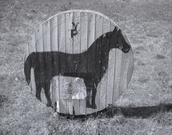 Jim Dow, Horse Outline on Circular Sign for Ranch, US 87, Billings, MT, 1972