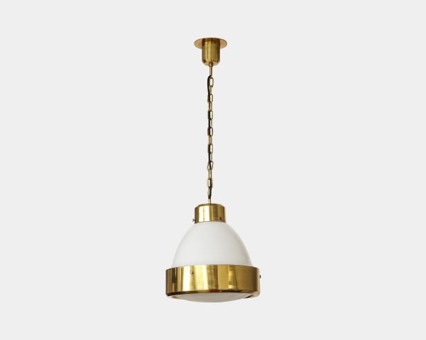 Mid-Century Brass and White Opaline Glass Pendant