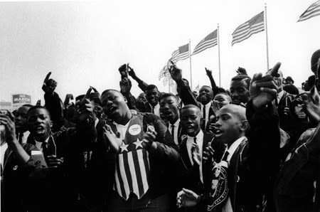 Bruce Davidson, Untitled [clapping, pointing marchers], March on Washington, DC, A Time of Change, 1963