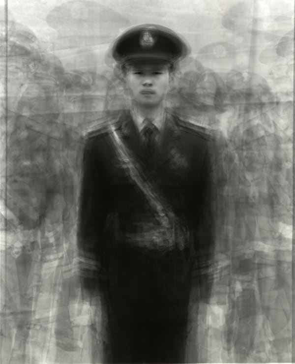 Ken Kitano, 24 army soldiers standing guard over Tian'anmen Square, May 2, 2009, Tian'anmen Square Beijing, China, from the series Our Face, 2009