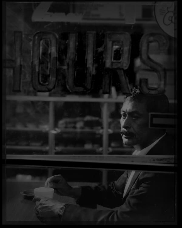 Max Aguilera-Hellweg, Mariachi, Donut Shop, Boyle Heights [present site of Mariachi Plaza], 1989