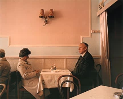 Martin Parr, Untitled [Couple, Man Smoking, Pink Room], from the series Last Resort, 1983-1986