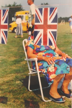Martin Parr, [Woman with Flag over face], Seddlescombe