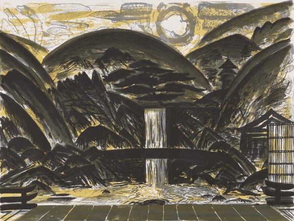 John Houston RSA Temple Garden with Waterfall and Pagoda, 1991 Lithograph 71 x 91 cm Edition of 30