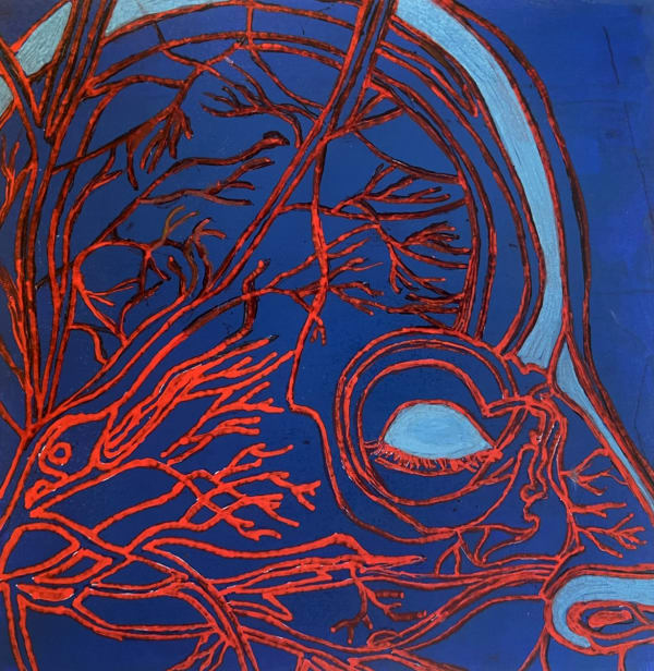 Sam Ainsley RSA Interior Landscape Acrylic and pen on board Image: 20 x 20 cm Frame: 23 x 23 cm