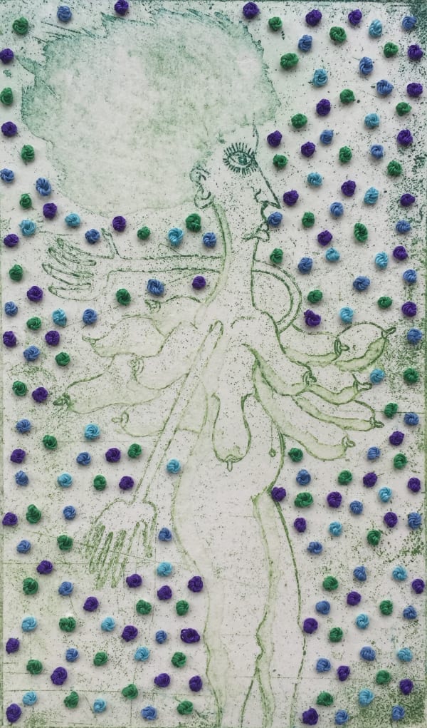 Flore Gardner Dotty, 2021 Unique etching, hand finished with embroidery thread Paper: 10 x 6 cm Frame: 26 x 20 cm