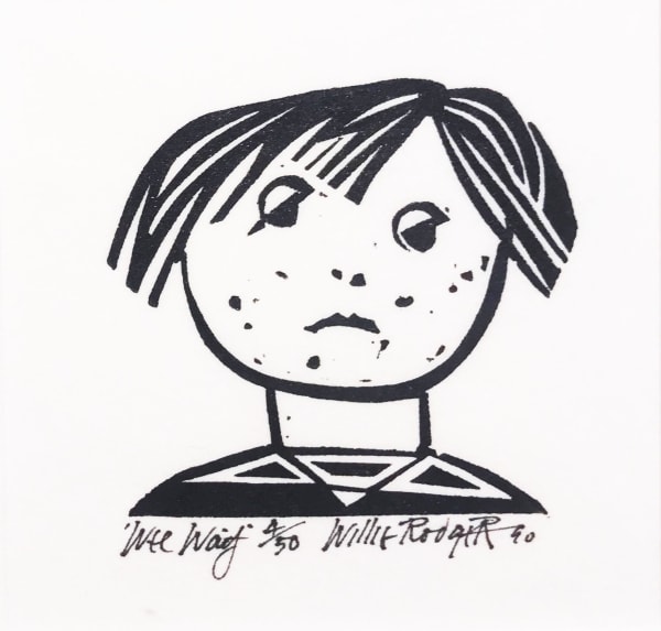 Willie Rodger RSA Wee Waif, 1990 Linocut on paper 6 x 6.5 cm Edition of 50
