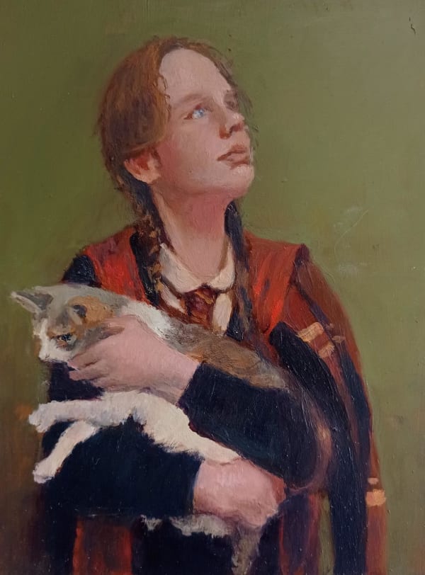 Hugh Gillan Maya Rosa and Mochi, 2024 Oil on copper Unframed: 20 x 15 cm Framed: 32 x 27 x 4 cm