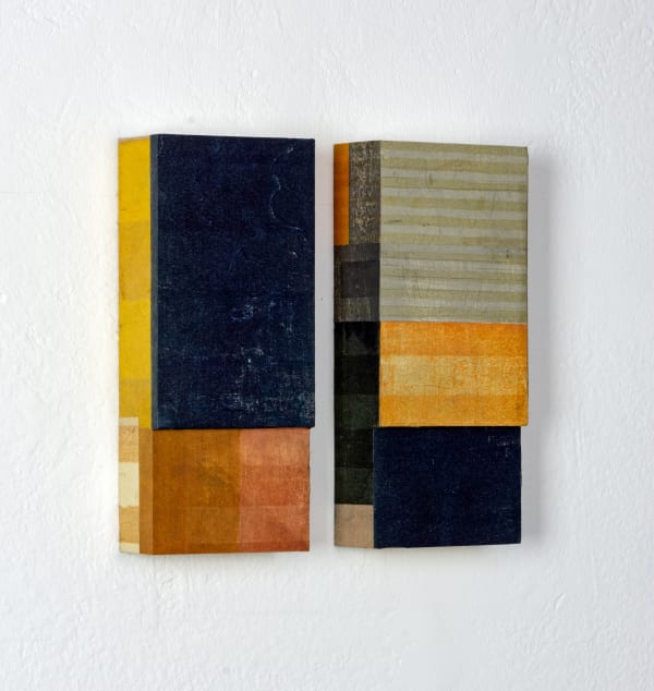 Paul Furneaux RSA Tokyo: Nights Mokuhanga pasted on two sealed solid structures 24 x 21.5 x 4.5 cm