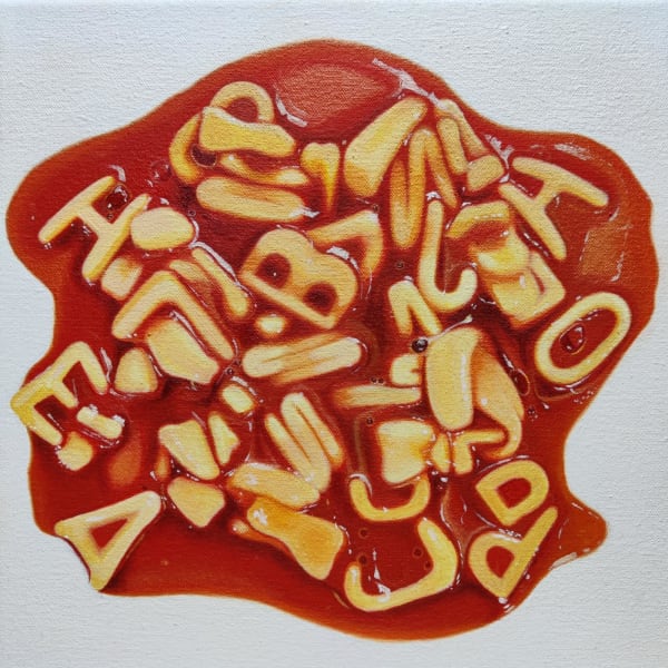 Lyndsey Lannie Alphabetti Spaghetti, 2025 Oil on canvas Unframed: 24 x 24 x 2 cm Framed: 27 x 27 x 3 cm
