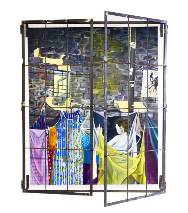 Sofia Hallström Casting for Words, 2022 Oil on canvas with steel frame With frame: 132 x 160 x 15 cm Canvas: 121.9 x 152.4 x 3.8 cm