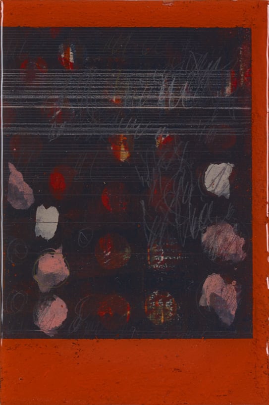 Paul Furneaux RSA Untitled Brick Red II Mokuhanga, pigment, crayon and pencil on panel with resin 22.5 x 15 cm