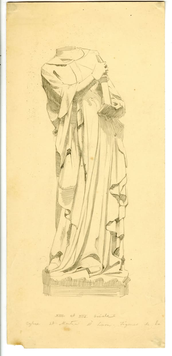 Fanindra Nath Bose ARSA, Sketch of headless statue XIII at Eglise St Martin a Laon, 1911