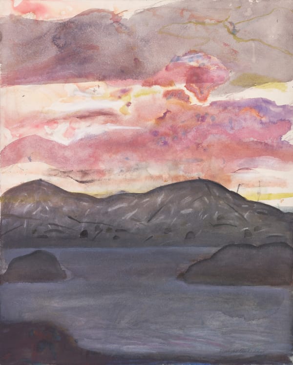 Elizabeth Blackadder RSA Untitled (Island Landscape), 1970s Watercolour on paper mounted on board 55 x 46 cm