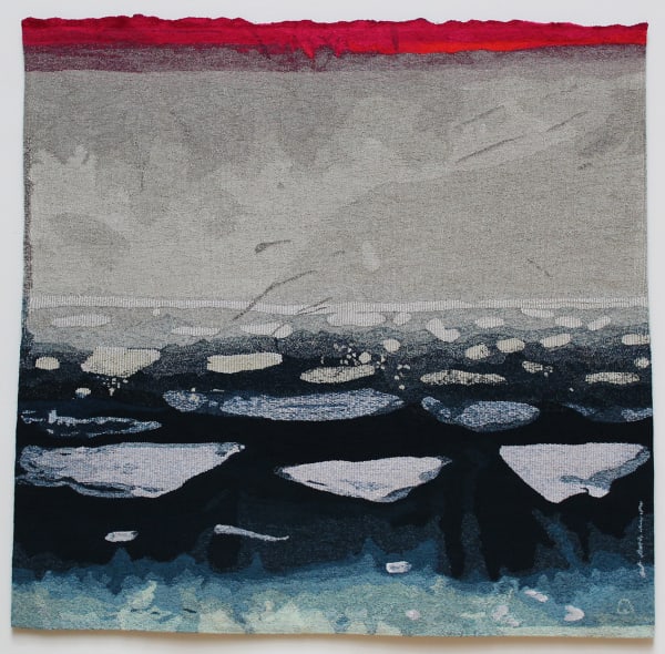 Barbara Rae RSA Peel Sound Ice, 2019 Master Weaver Naomi Robertson, Weavers Emma Jo Webster and Ben Hymers Tapestry - wool, cotton, linen, metallic thread, rayon and cotton warp 200 x 200 cm