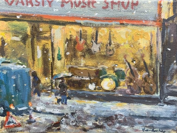 Henry Kondracki RSA Music Shop, Winter Oil on canvas 15 x 20 cm