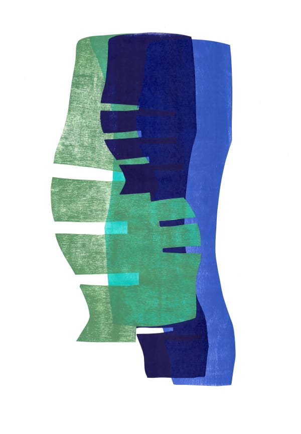 Rosalind Lawless Peacock Close Relief collaged on somerset satin 410gsm 70 x 50 cm