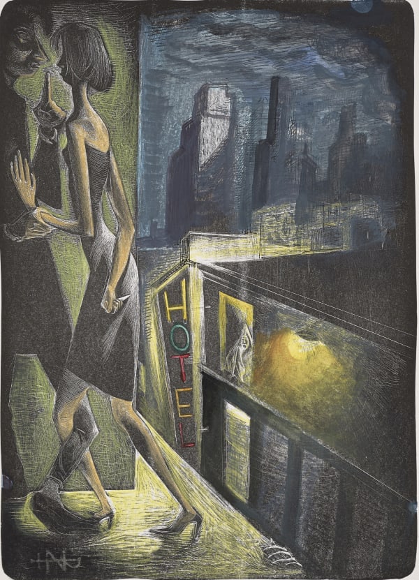 John Byrne RSA NY Love Match, 2018 Hand-coloured lithograph 35 x 25 cm