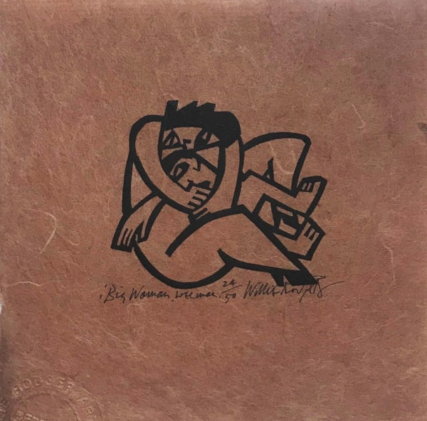 Willie Rodger RSA Big Woman Wee Man, 1996 Linocut on paper 5.5 x 6.5 cm Edition of 50