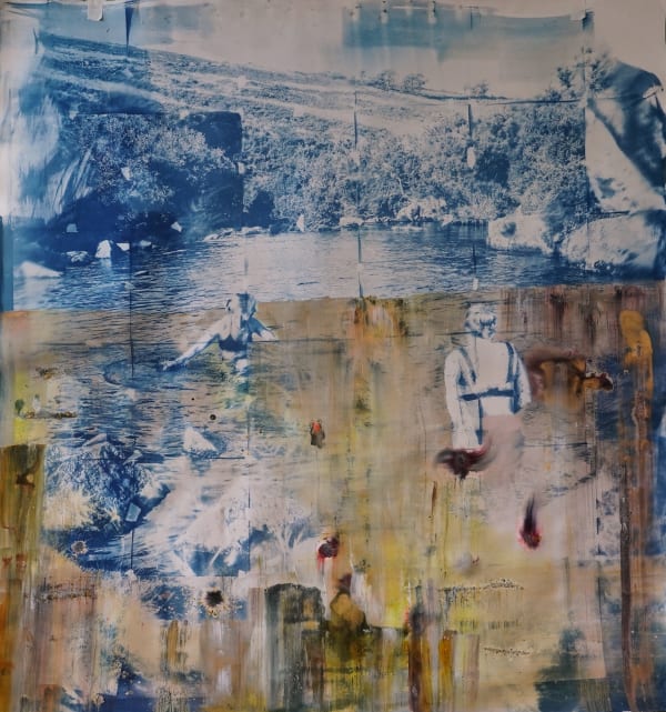 Josie Jones Sisters Swimming Cyanotype and mixed media on 350gsm paper 106 x 113 cm