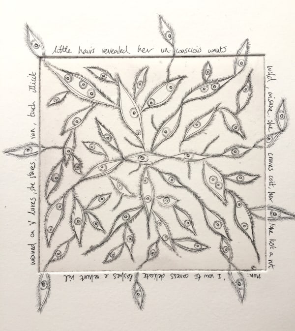 Flore Gardner Petits Poils, 2022 Unique etching, hand finished with ink 14 x 14 cm
