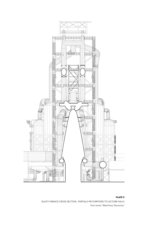 Yavor Nedelchev, PLATE V: BLAST FURNACE CROSS SECTION. PARTIALLY RE-PURPOSED TO LECTURE HALLS