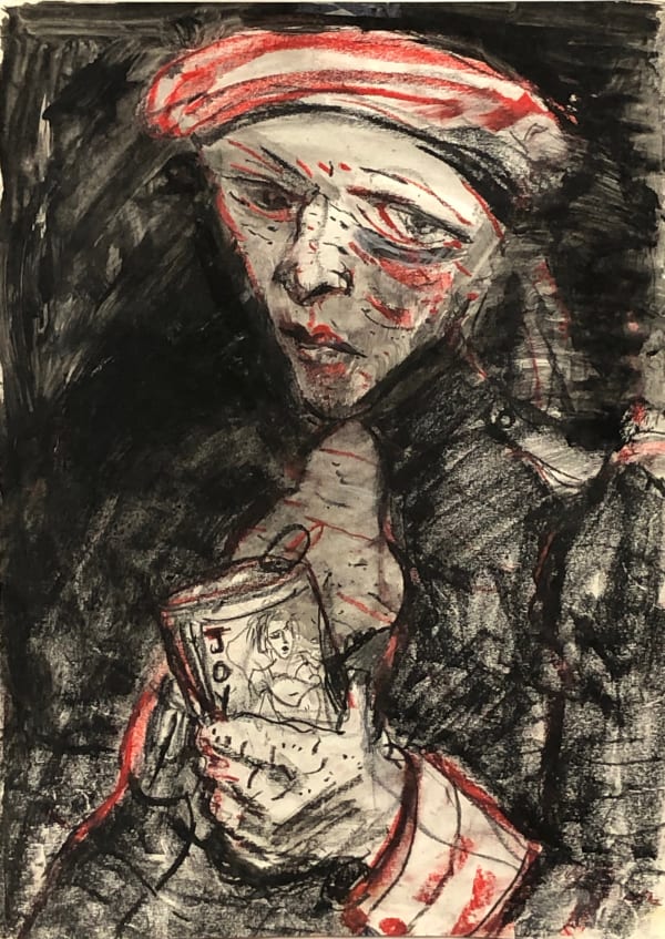 Joyce Cairns PPRSA Tennant's Lager Poster Girl Mixed media drawing Image: 35 x 50 cm Framed: 67 x 53 cm