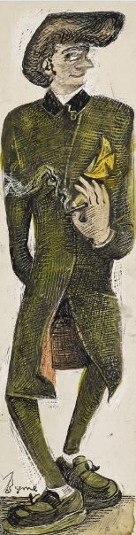 John Byrne RSA The Feg, 2018 Watercolour on scraperboard 30 x 8 cm