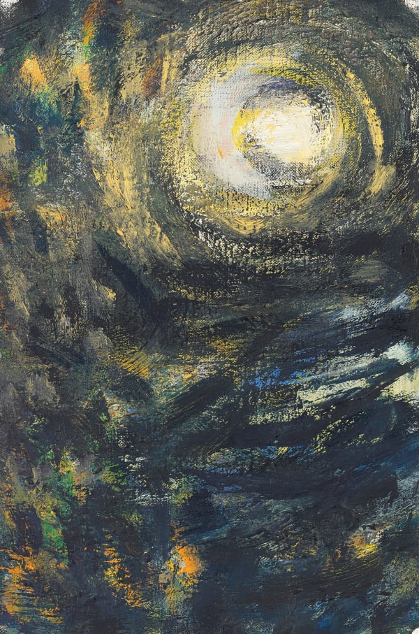 John Houston RSA Untitled (Sun in Black Sky) Oil on unstretched canvas 30.5 x 19.5 cm