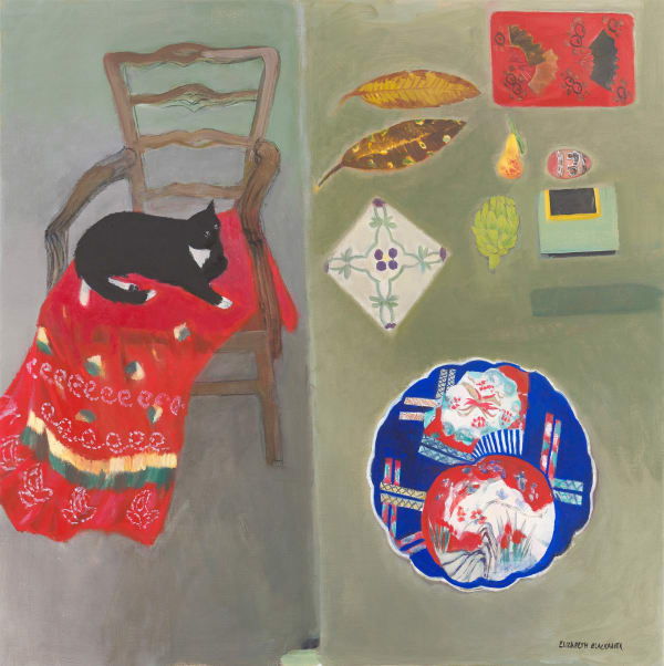 Elizabeth Blackadder RSA, Louis the Cat and Japanese Plate, circa 2013