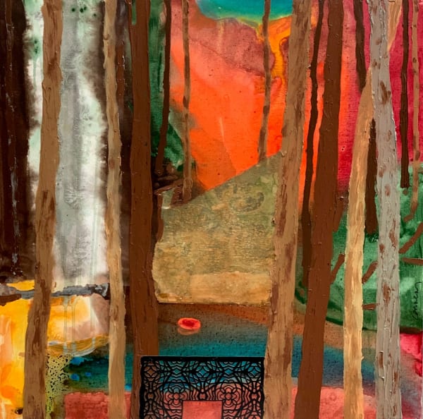 Francis Convery RSA Away Mixed media on canvas 100 x 100 cm