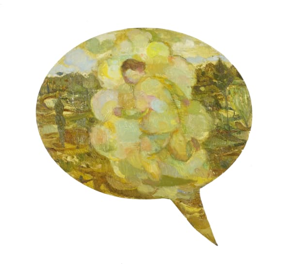 Joe Fan RSA Dad's Dancing! Oil on canvas 40 x 40 cm