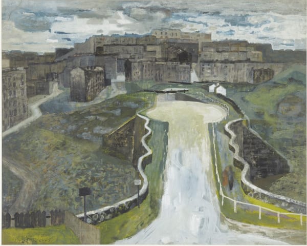 Philip Reeves RSA Canal Near Maryhill, 1958 gouache on canvas textured paper 49.3 x 62.0 cm (sight); 70.9 x 82.3cm (frame)