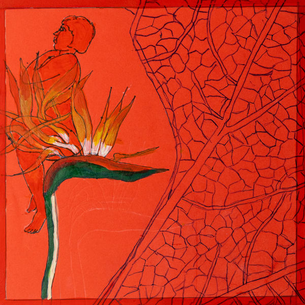 Sam Ainsley RSA Woman perched on a Bird of Paradise flower Acrylic on board 20 x 20 cm image