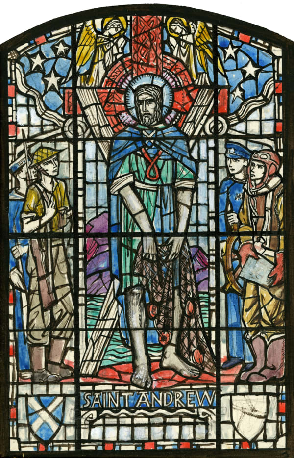 William Wilson RSA Design for stained glass - West Church, Inverness, 1948 Coloured inks 18.4 x 12.1 cm