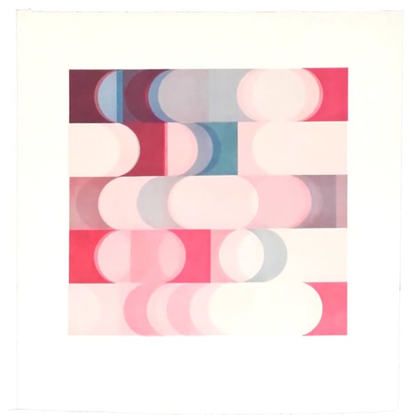 Jo Ganter RSA Leggieramente / Looping Pink, 2025 Unique relief print on birchwood ply block, printed on Somerset satin paper 98 x 101 cm