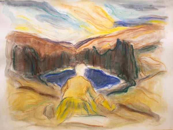 Alexander Moffat RSA The Dark Pond Pastel and watercolour 56.5 x 75.5 cm