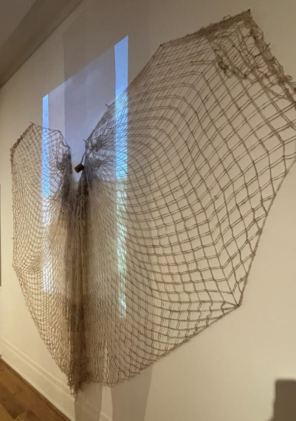 Anna Charlotta Gardiner Every Thing Lives: Dog-hair Fishing Net, 2024 Dog hair, sheep’s wool, cork 70 (top edge) x 120 (height) x 900 cm (bottom edge)