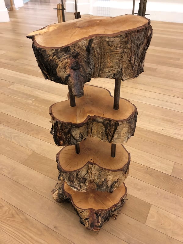 Sasha Ballon Birch Ascending, 2022 Birch logs, danish oil, welded steel 200 x 50 x 50 cm