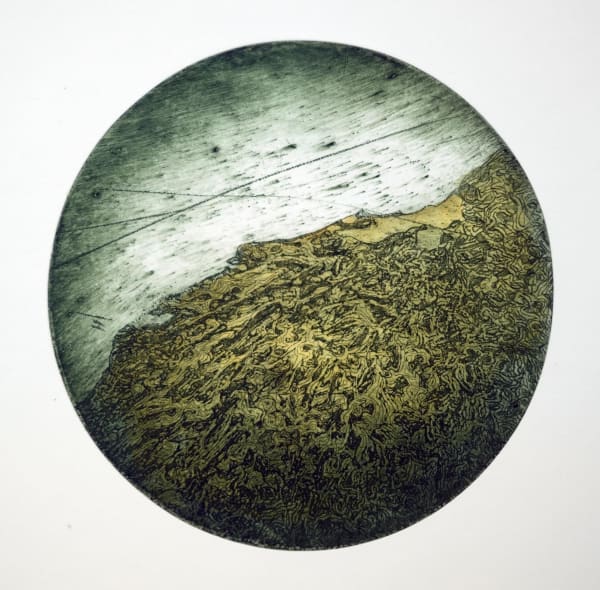 Jonathan Moss Self | Cell XIX, 2025 Unique drypoint, hand coloured on Clairefontaine Fleur de Coton paper 250 gsm Unframed: 25 x 25 x 1 cm Framed: 36 x 36 x 2 cm