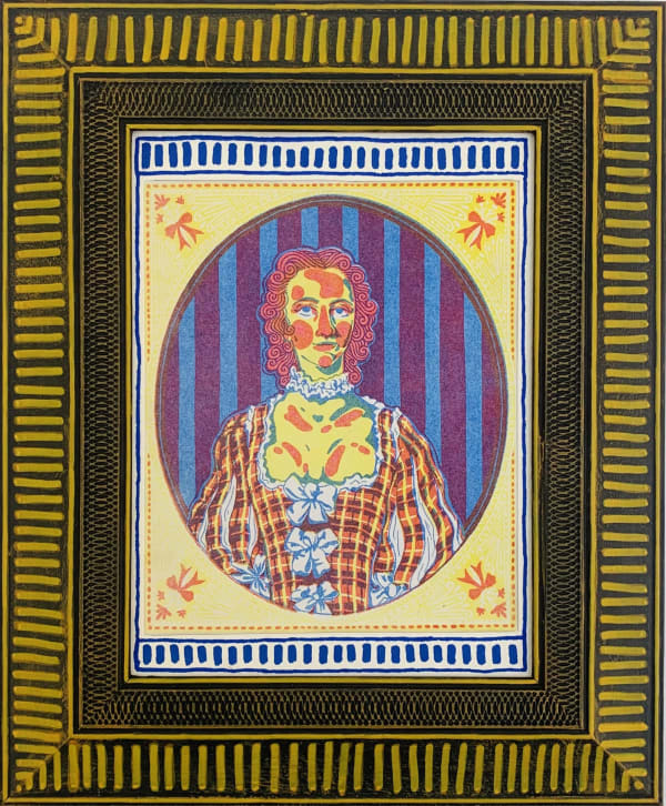 Tallulah Batley Pink Parlour Frame 2W, 2024 Picture frame, gesso, gouache, paint pen, risograph print 24 x 29 cm