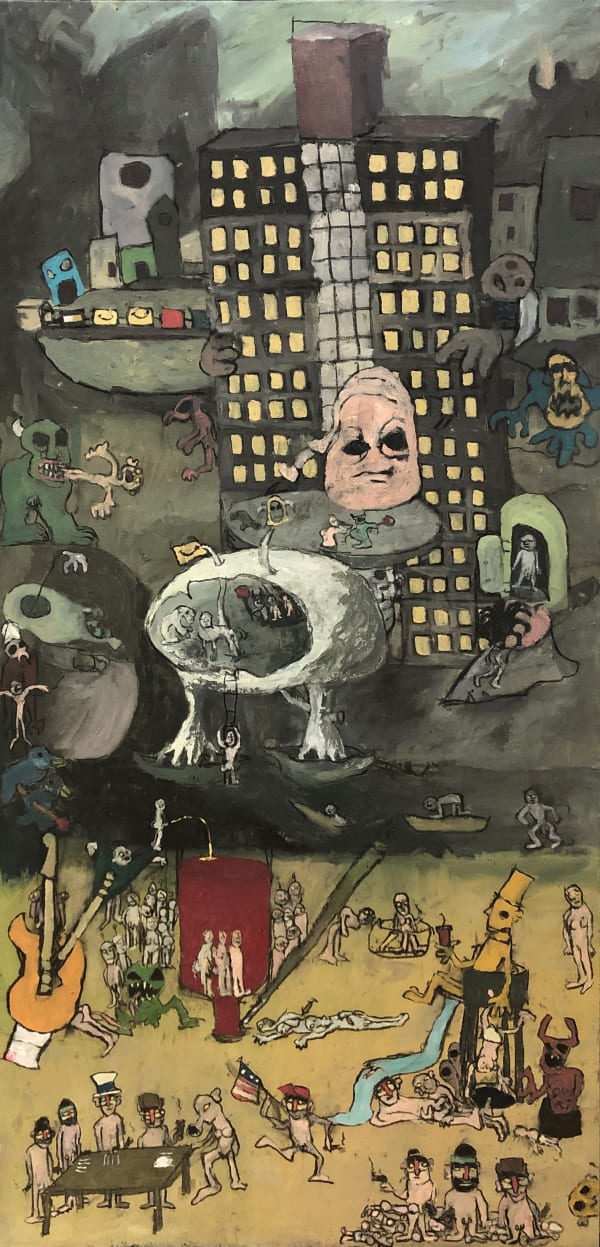 Jamie Scott HyperNormalisation Oil and charcoal on linen 150 x 75 cm