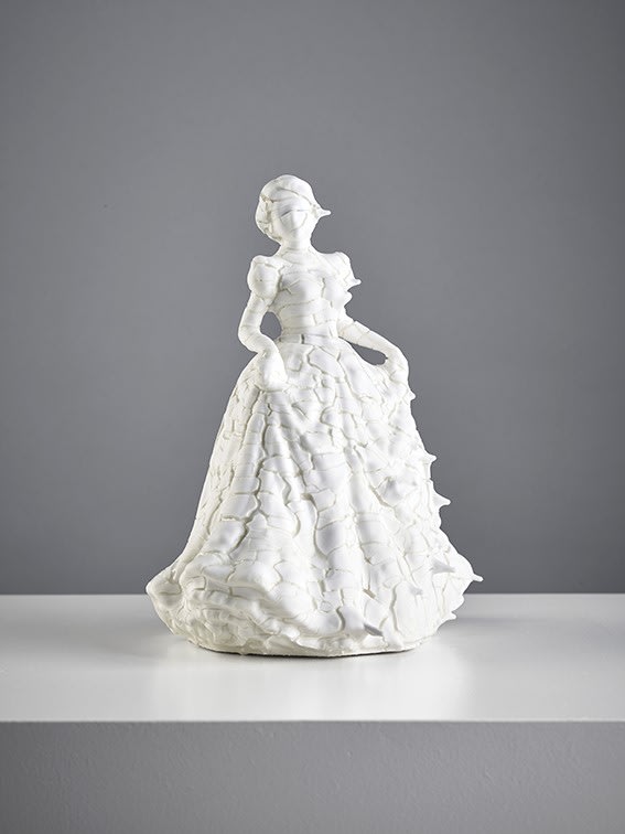 Jessica Harrison RSA Royal dalton figurine, 2017 Found ceramic, bone china 16 x 15 x 21.5 cm