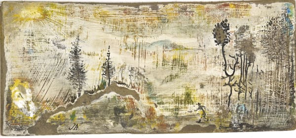 John Byrne RSA The Hiker, 2018 Watercolour and Indian Ink on board 13 x 17 cm