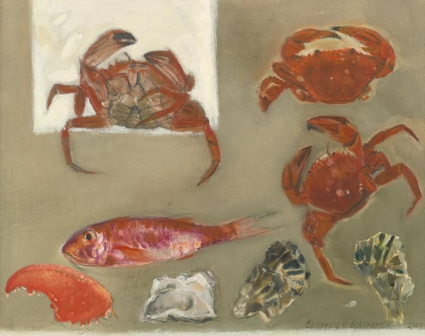 Elizabeth Blackadder RSA Crabs, Fish and Oysters, 2009 Oil on canvas 38.5 x 49 cm