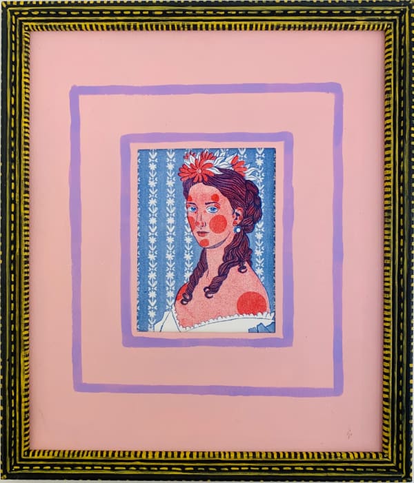 Tallulah Batley Pink Parlour Frame 1K, 2024 Picture frame, gesso, gouache, risograph print 29 x 34 cm