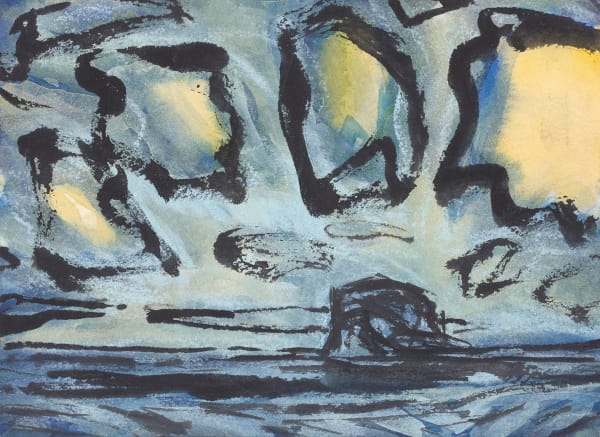 John Houston RSA Untitled (Clouds over Bass Rock) Gouache on paper 15 x 20.5 cm