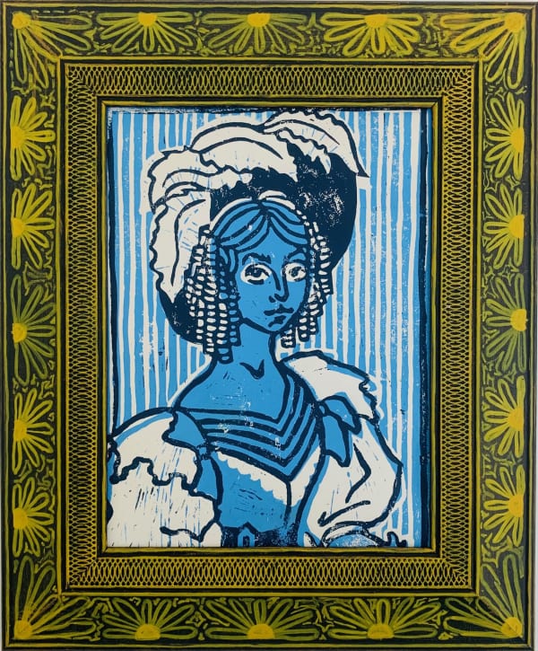 Tallulah Batley Pink Parlour Frame 2N, 2024 Picture frame, gesso, paint pen, lino print 24 x 29 cm