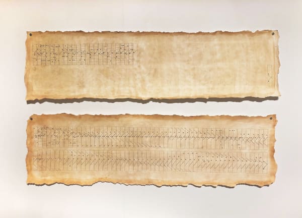 Erin Thomson 1st May 1681, 2022 Ink on tea-stained watercolour paper diptych 172 x 102 cm