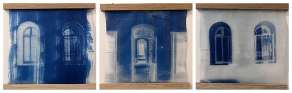 Leena Nammari RSA (Elect) The view of the windows in a room without a view with windows Cyanotypes 30 x 90 x 1 cm